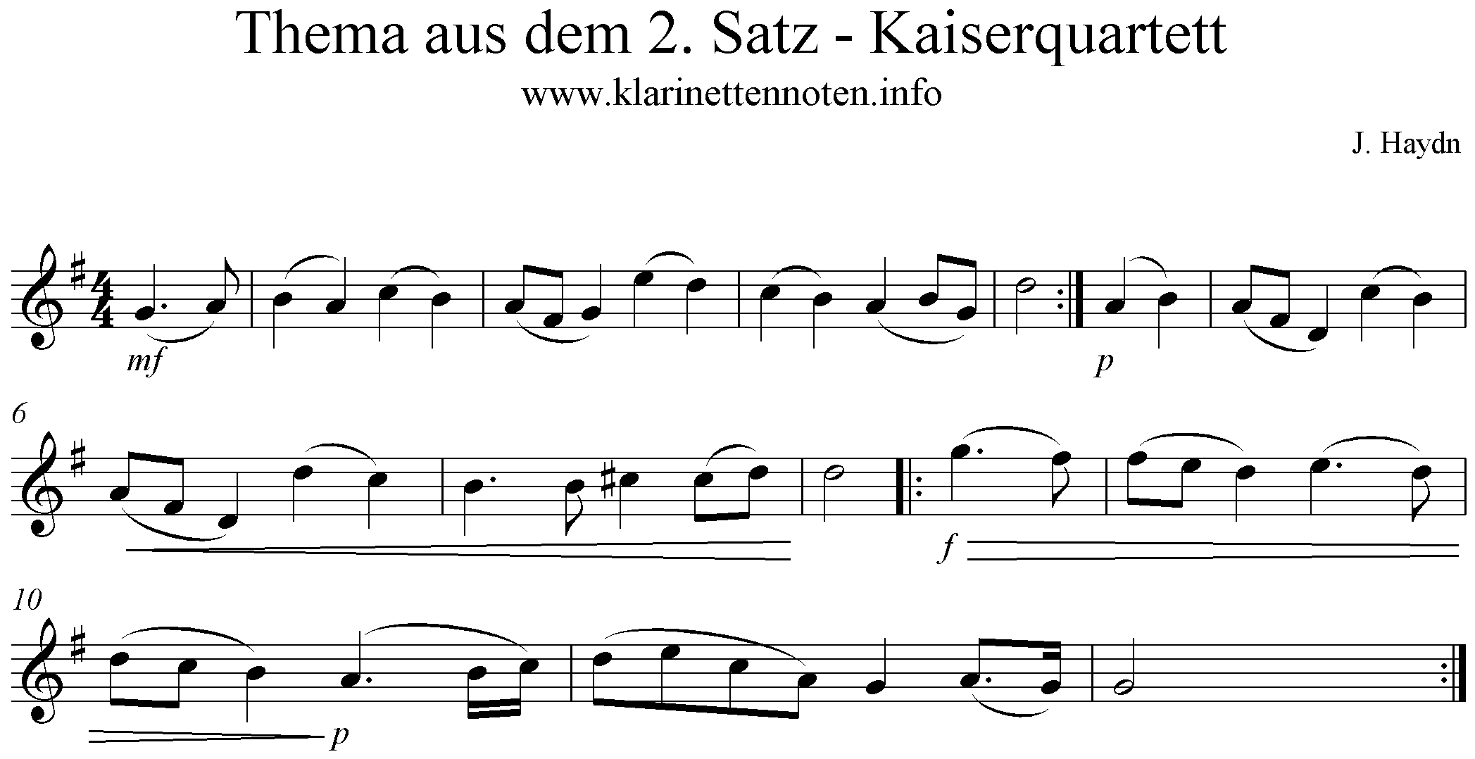 Kaiserquartett, 2. Satz, Thema, Klarinette, Clarinet